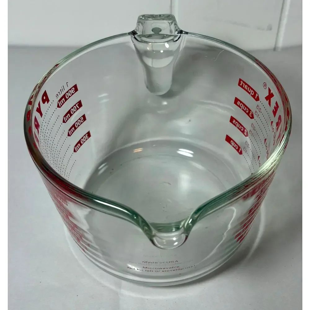 Vintage Pyrex 4 Cup 1 Qt Glass Measuring Cup Open Handle
